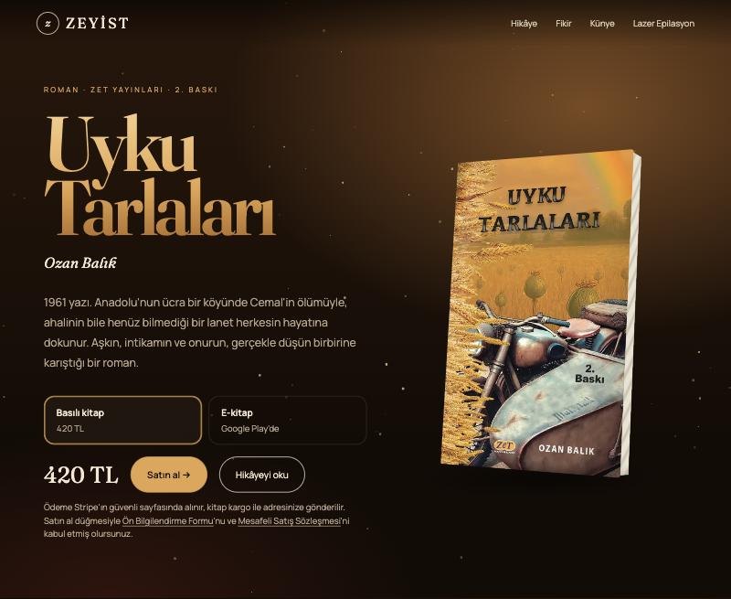 Uyku Tarlaları book page — Zeyist